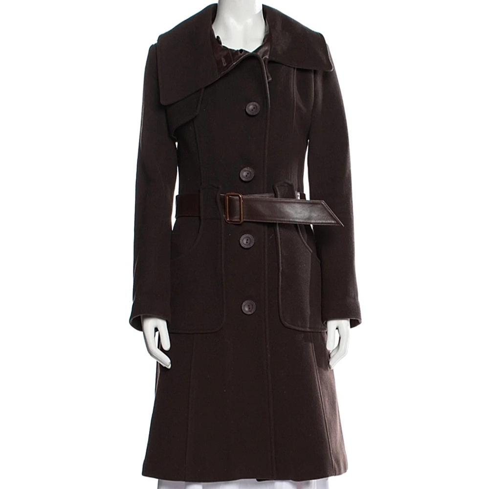 Mackage wool leather trim cozy belt winter trench coat